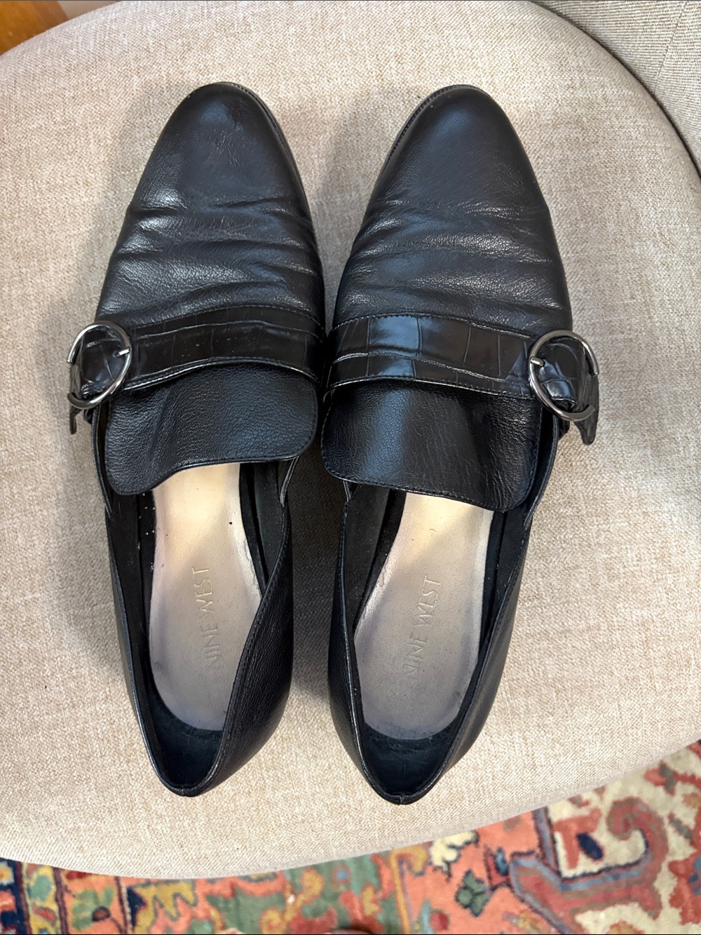 Nine West Black Leather Buckle Loafers